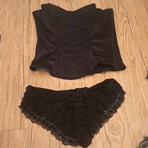 Sophie B Shiny corset and lacy bottoms